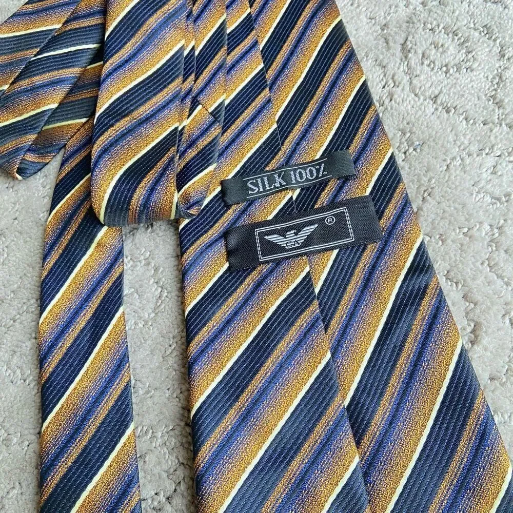 Giorgio Armani Copper and Blue Stripe Handmade 100% Silk Tie